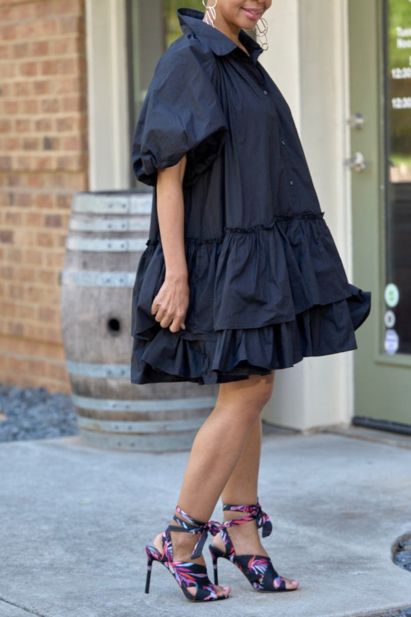 Ruffle magic puff sleeve dress