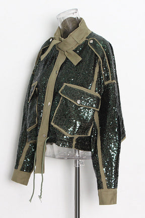 Mandarin collar glitter coat