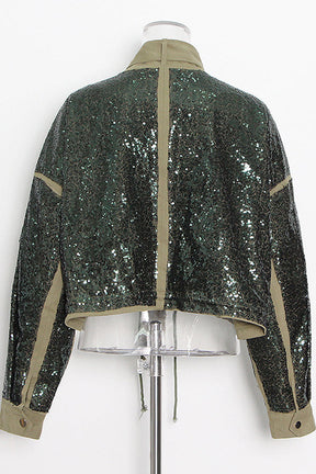 Mandarin collar glitter coat