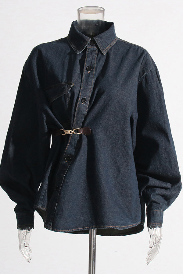 Metal button denim shirt