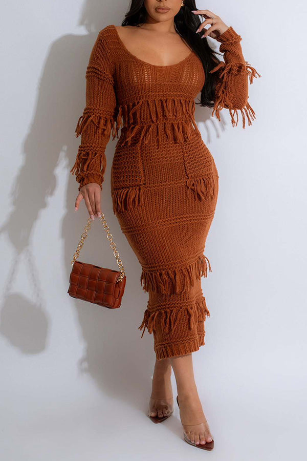 Knitted dress fringe love