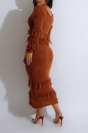 Knitted dress fringe love