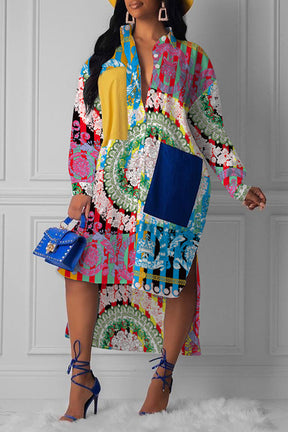 Graphic print patchwork dress