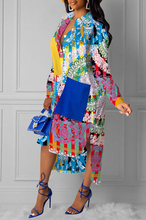 Graphic print patchwork dress