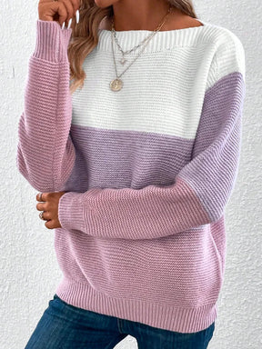 HerbstTrend® - Purple Color Block Long Sleeve Sweater