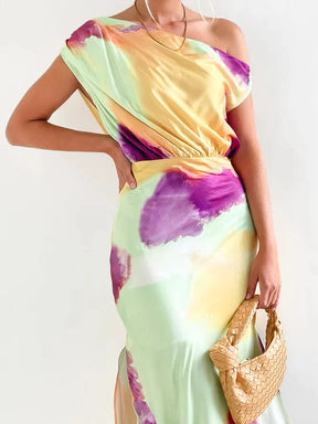 EcoExotica® - Elegant midi dress with multicolor print