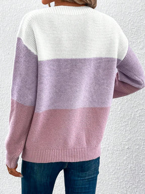 HerbstTrend® - Purple Color Block Long Sleeve Sweater