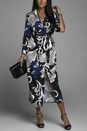 Purewear®- Chic blue midi dress with print 