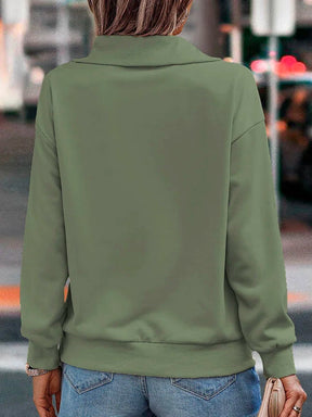 FallStil® - Asymmetric sage green sweatshirt top with ring zip