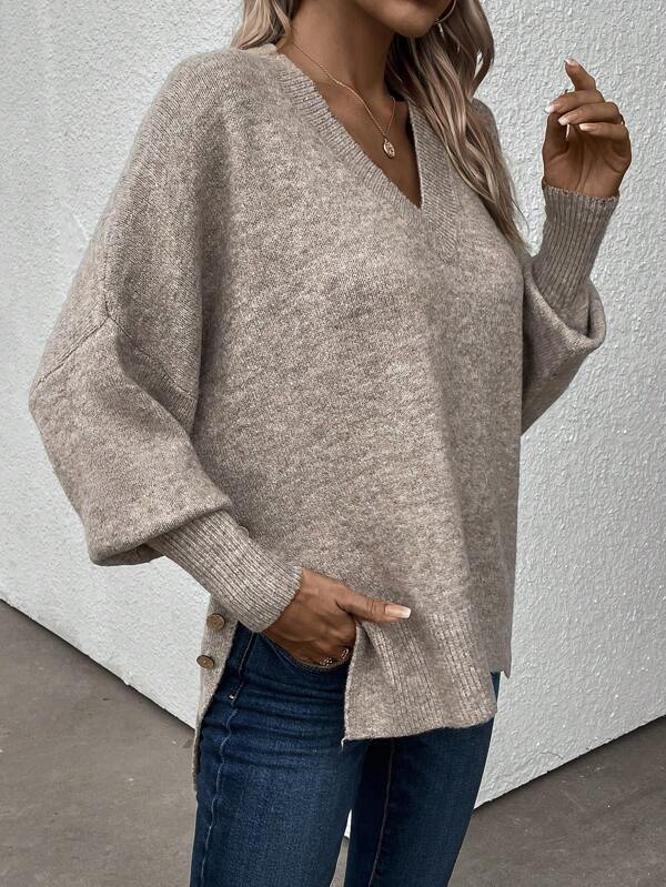 HerbstTrend® - Grey plain long-sleeved sweater