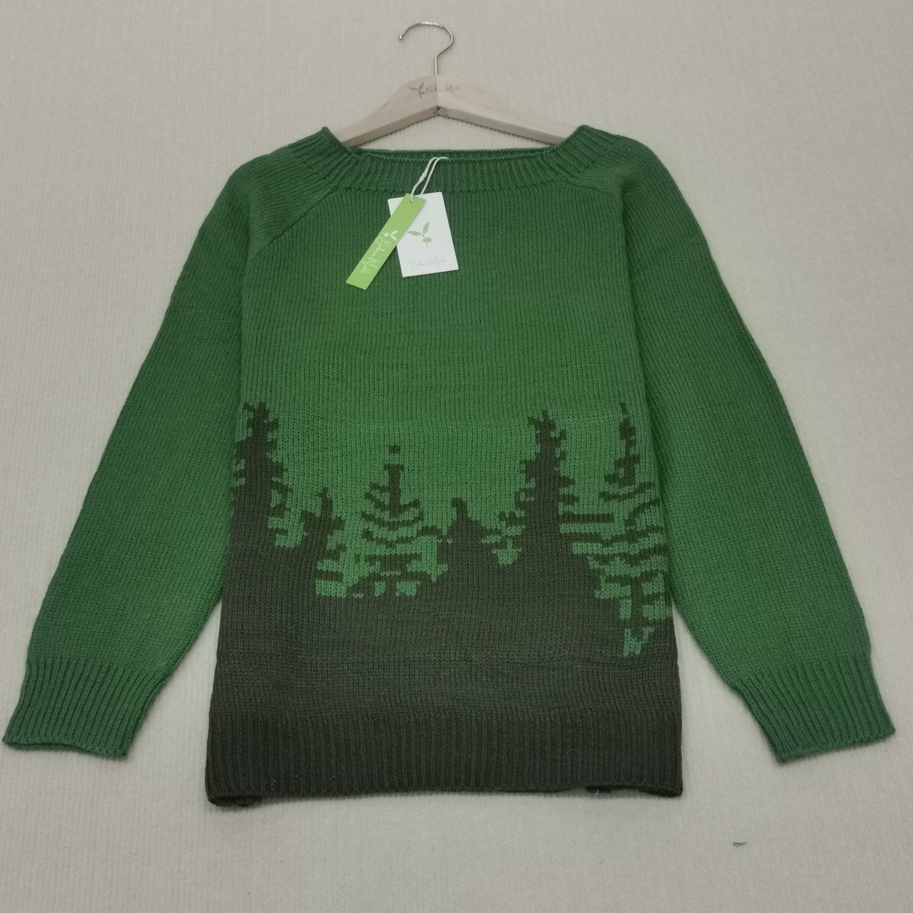 BlütenBliss® - Skyline Forest Mint Green Printed Long Sleeve Sweater