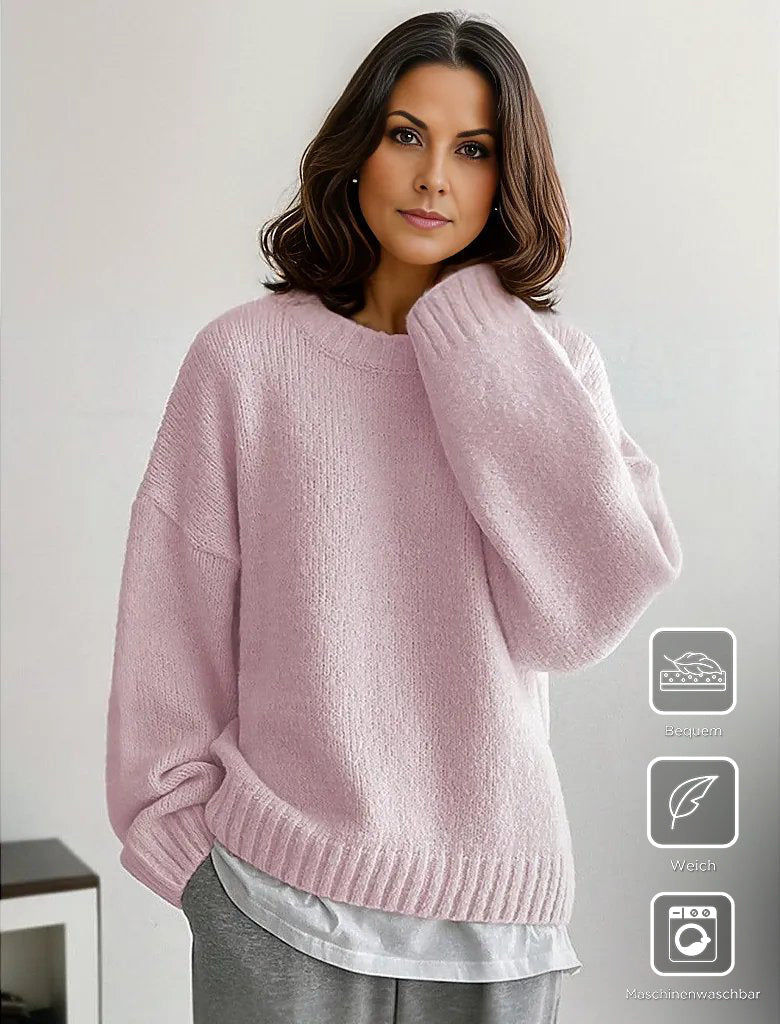 WinterTrend® - Pink plain sweater with long sleeves and round neck