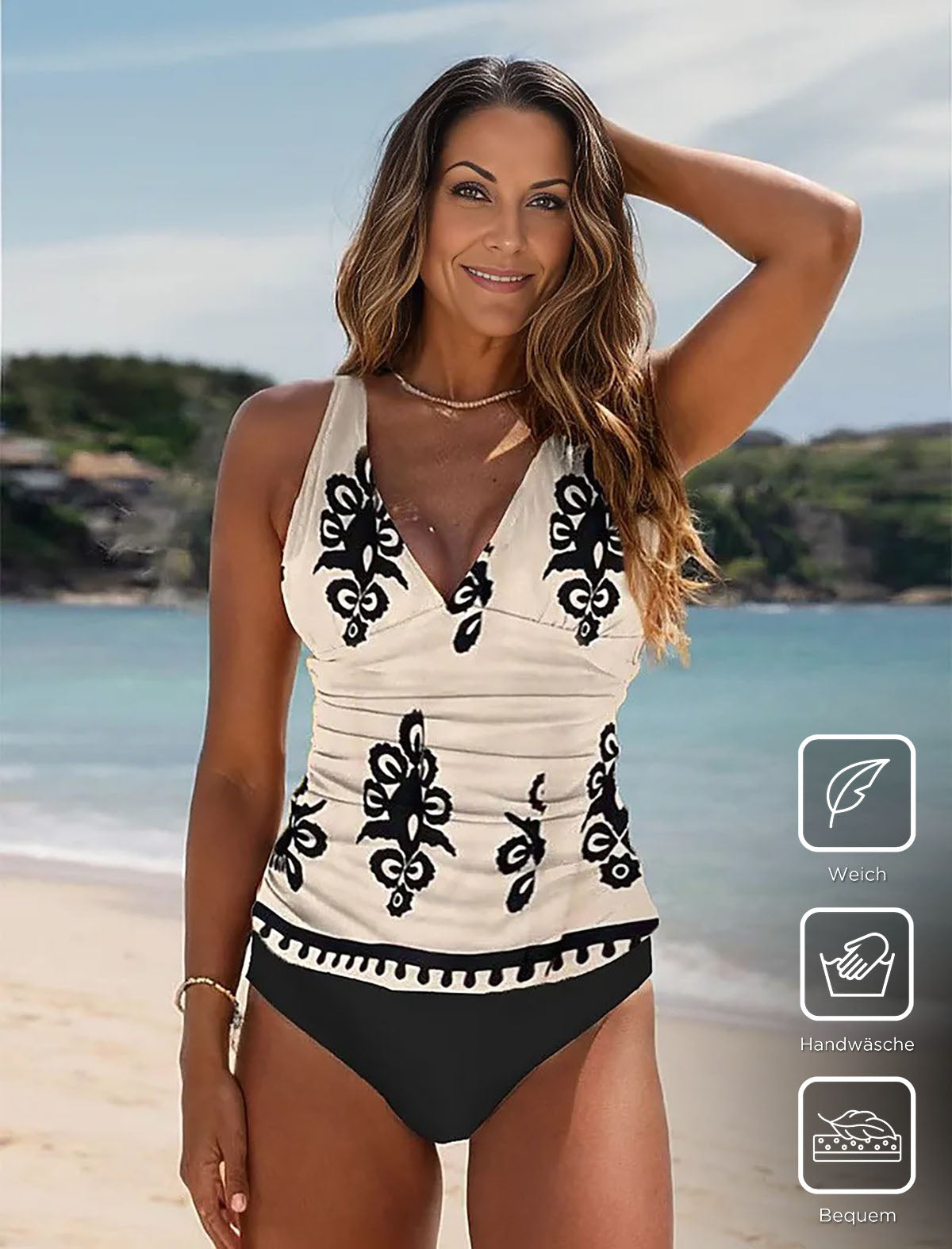 CabanaCouture® - Apricot sleeveless swimwear with print