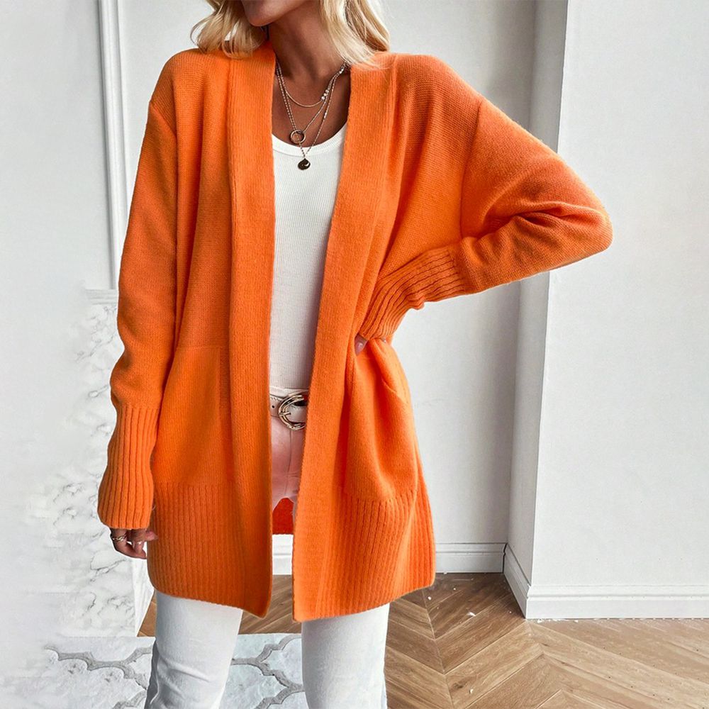 WinterTrend® - Orange plain cardigan with long sleeves