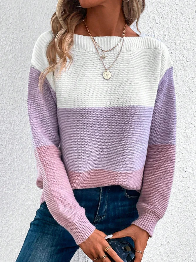 HerbstTrend® - Purple Color Block Long Sleeve Sweater