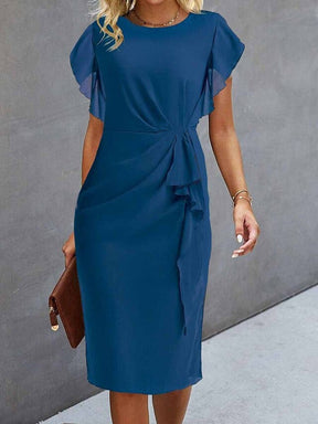 FallStil® - Blue solid sleeveless midi dress