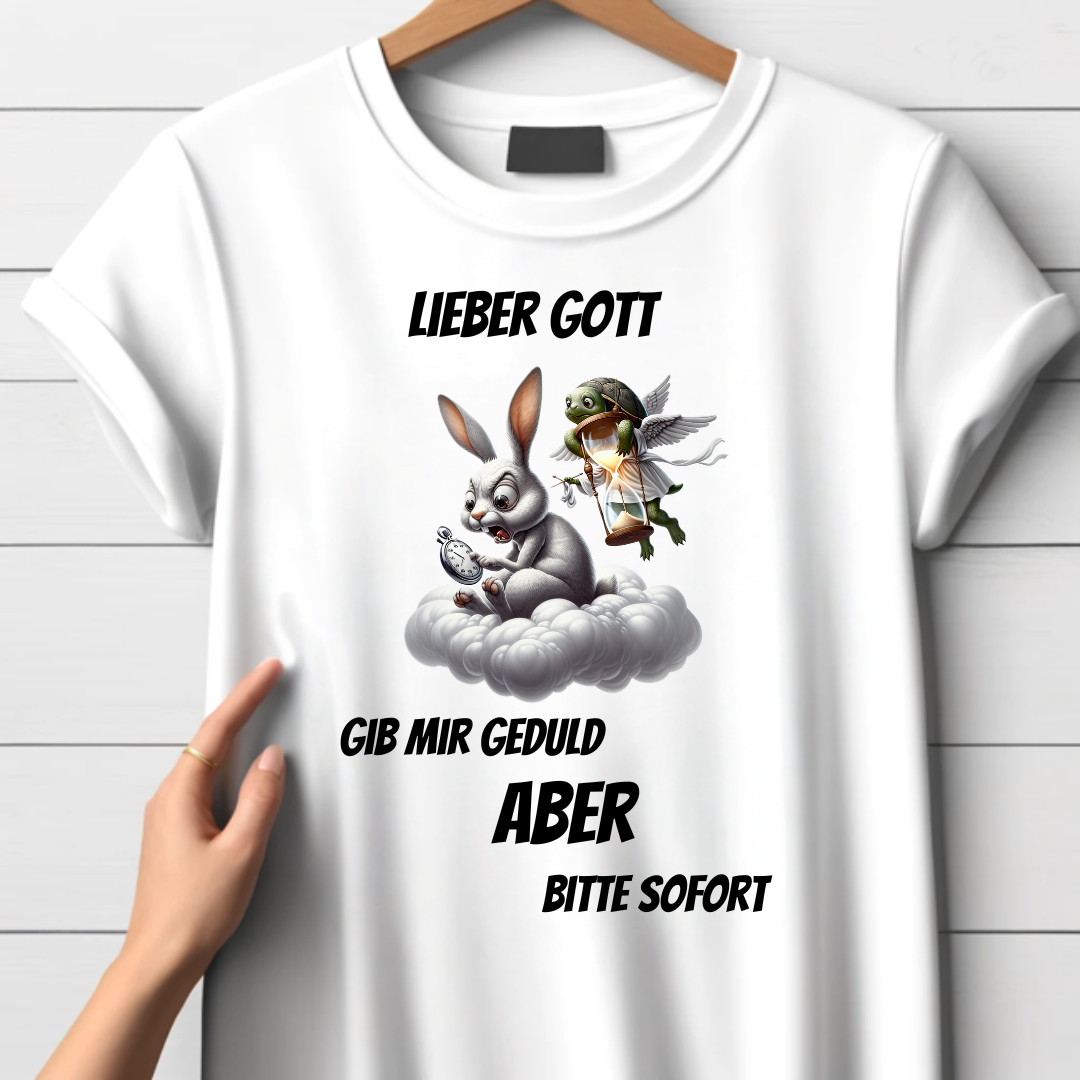 Lieber Gott Geduld Shirt | Lustiges Motiv T-Shirt | Humorvolles Design für den Winter | Statement Shirt für Frauen