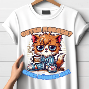 Schlafmuffel Katze | Lustiges Morgenmuffel-Shirt | Humorvolles Katzen-Design | Statement-Shirt für Kaffeeliebhaber