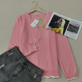 HerbstTrend® - Cute plain pink sweater with V-neck