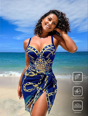 CabanaCouture® - Elegant sleeveless swimwear with blue print