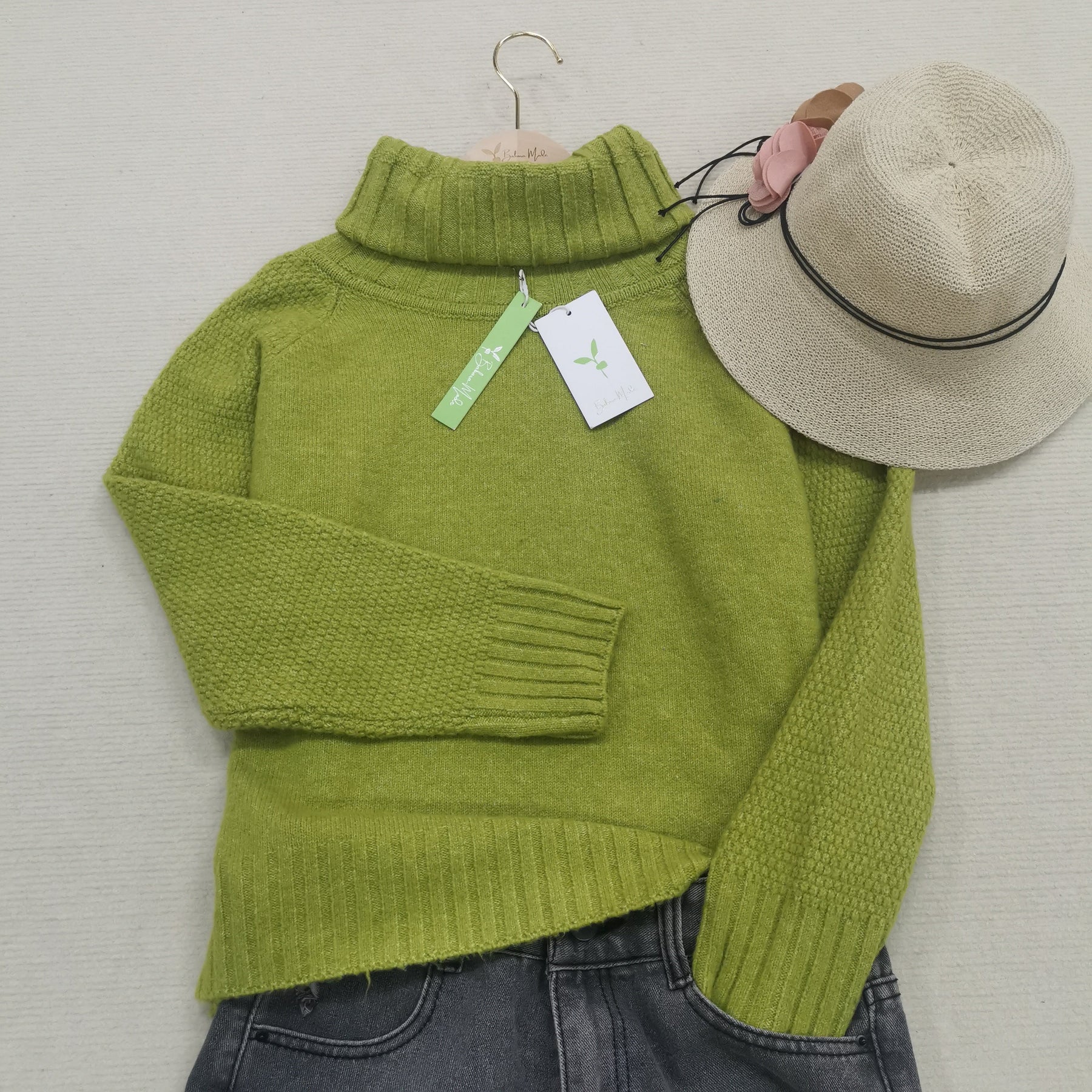 HerbstTrend® - Grass green oversized knitted turtleneck sweater