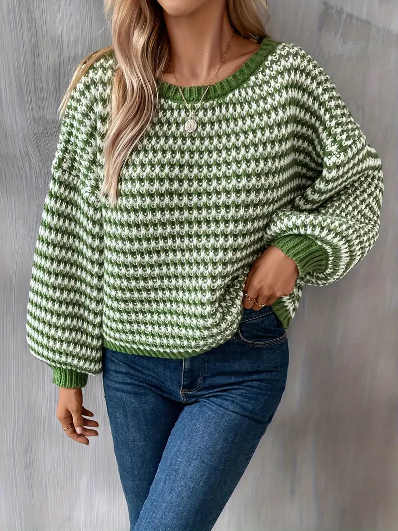 Reunification® - Striped loose sweater with round neck