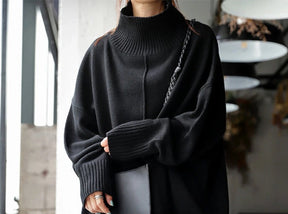 Monci® - Black plain long-sleeved sweater with high neck