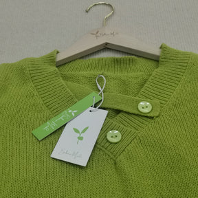 HerbstTrend® - Green plain V-neck sweater