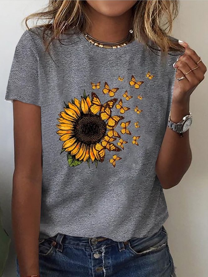 FallStil® - Grey short sleeve top with floral print