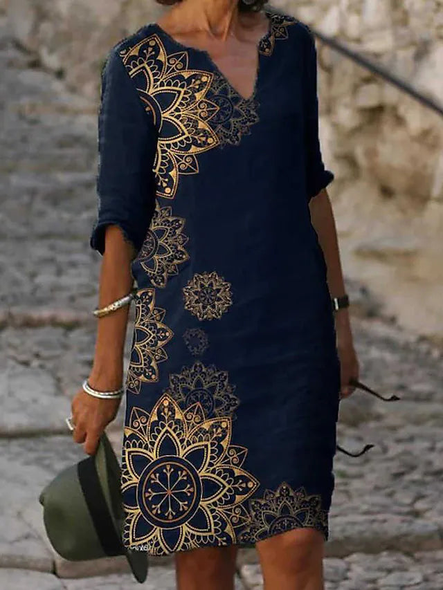 Raffiné® - Golden Midnight Stunning dress in navy blue with golden design pattern