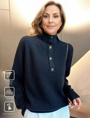 PureWear® - High-necked sweater with long sleeves and button placket