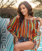 SpringStil® - Eye-catching striped top with 3/4 sleeves