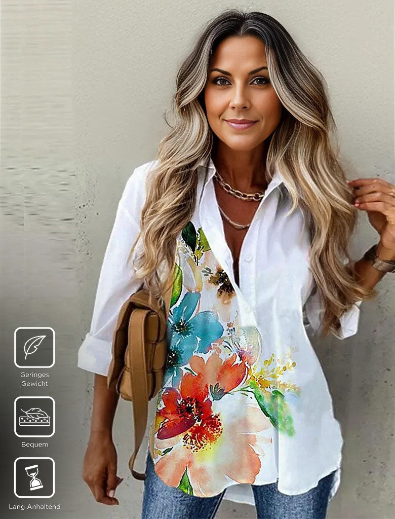 SpringStil® - Watercolor flower button placket tunic blouse