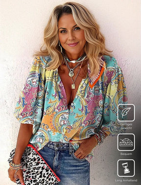 SpringStil® - Eye-catching paisley shirt with 3/4 sleeves