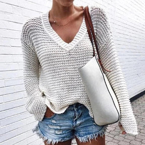 EcoExotica® - Cozy plain V-neck long sleeve sweater