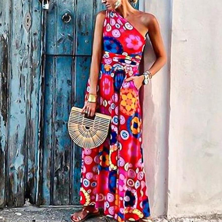 BlütenBliss® - Made to Play Printed One Shoulder Maxi Dress