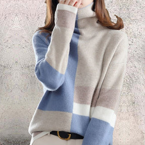 WinterStil® - Fluffy color block sweater with high neck