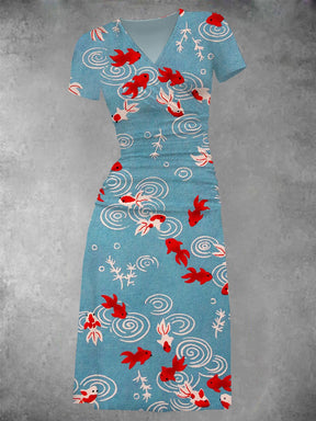 BlütenBliss® - Women's Vintage Goldfish Graphic Midi Dress