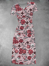 EcoExotica® - Girly Old School Tattoo Print Midi Dress for Women