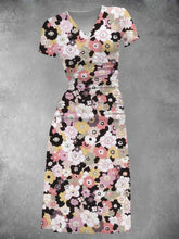 BlütenBliss® - Women's Vintage Flora Print Midi Dress