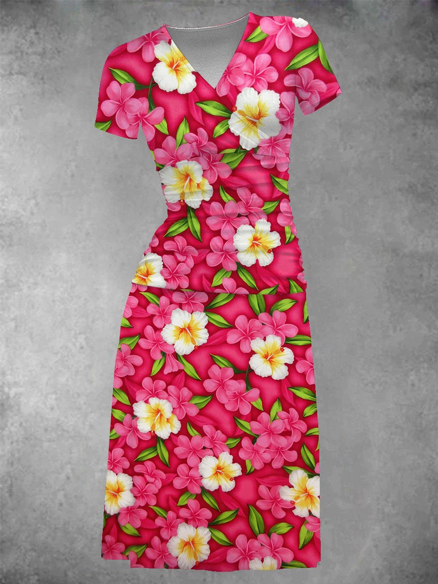 BlütenBliss® - Women's Vintage Aloha Island Floral Print Midi Dress