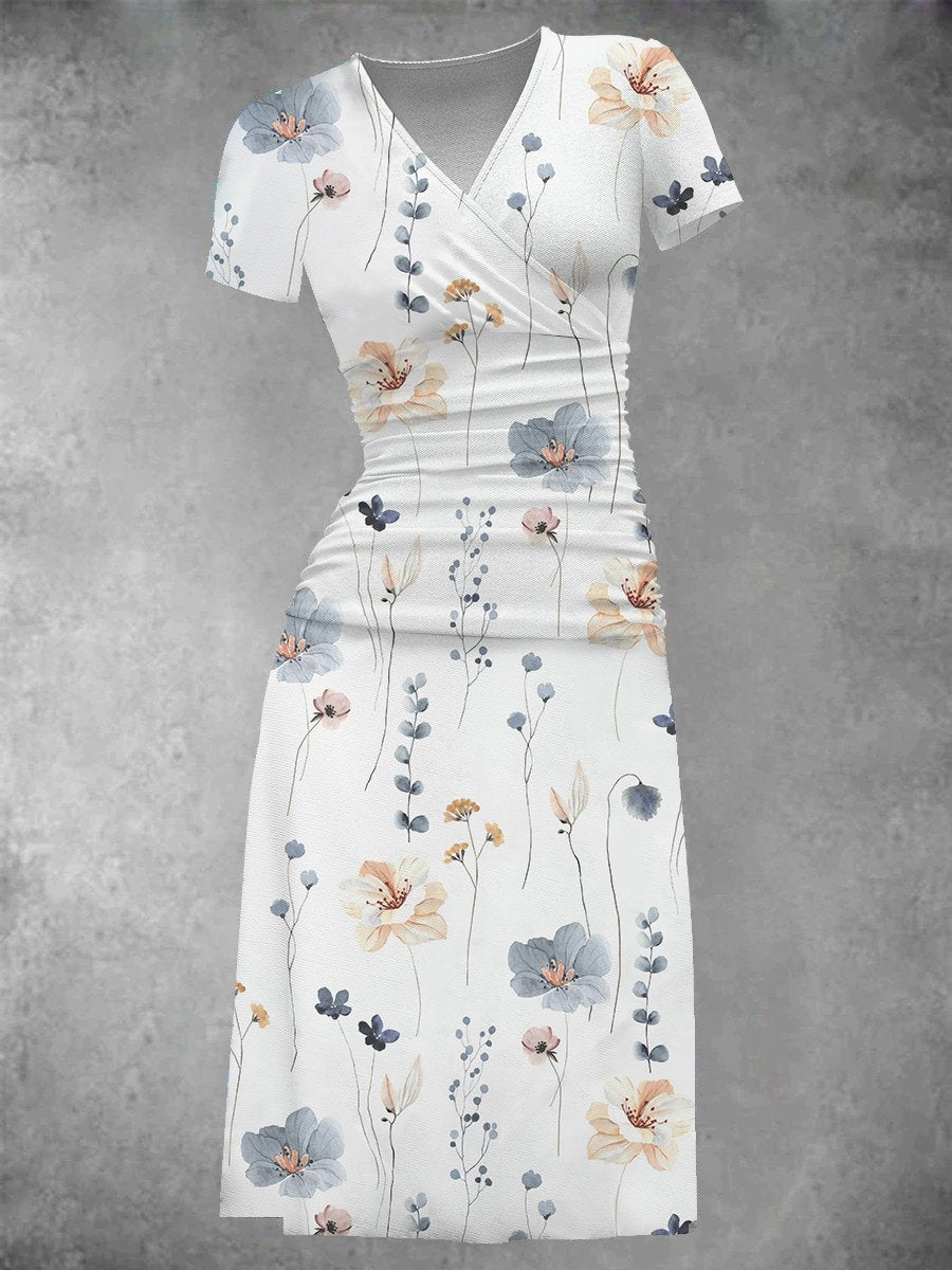 EcoExotica® - Midi dress with white floral print for women