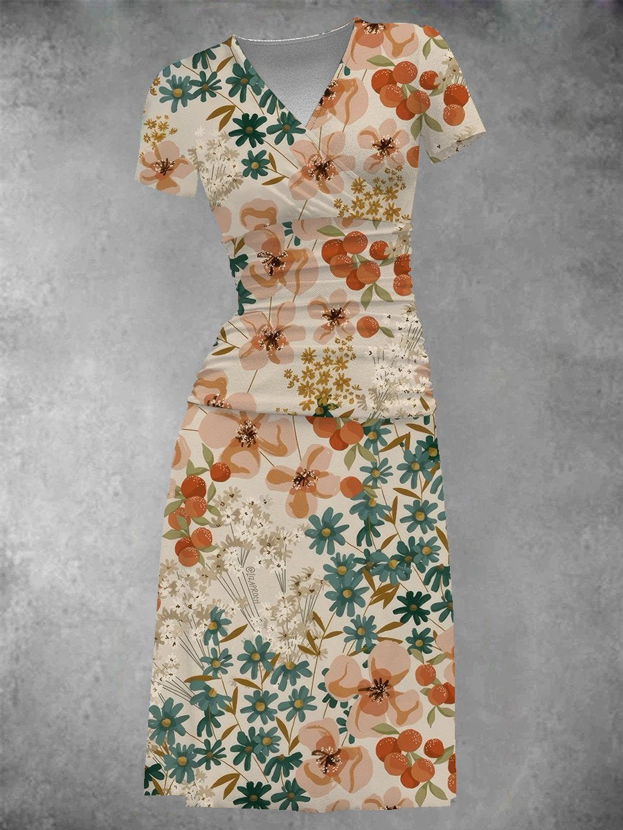 BlütenBliss® - Women's Vintage Art Floral Print Midi Dress