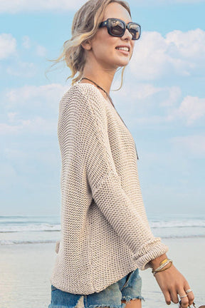 BlütenBliss® - Beige plain long-sleeved knit top