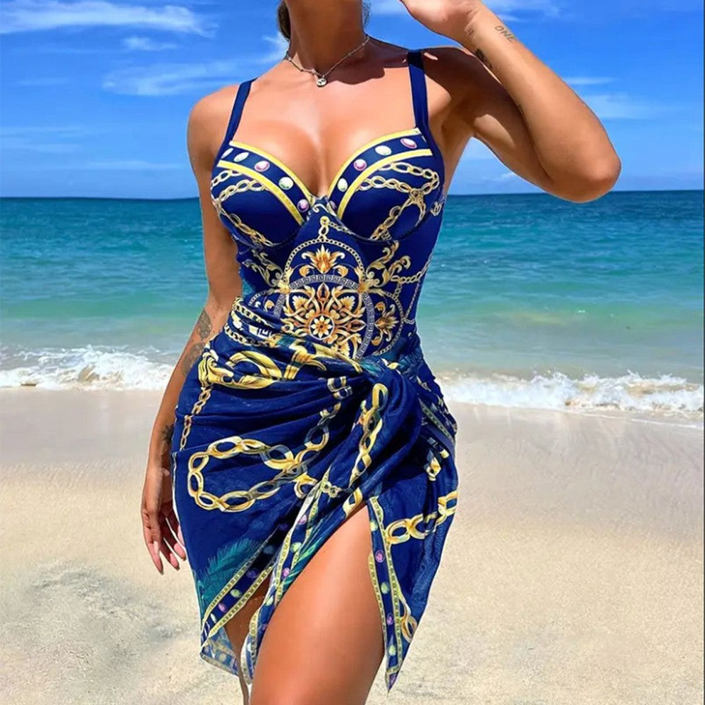 CabanaCouture® - Elegant sleeveless swimwear with blue print