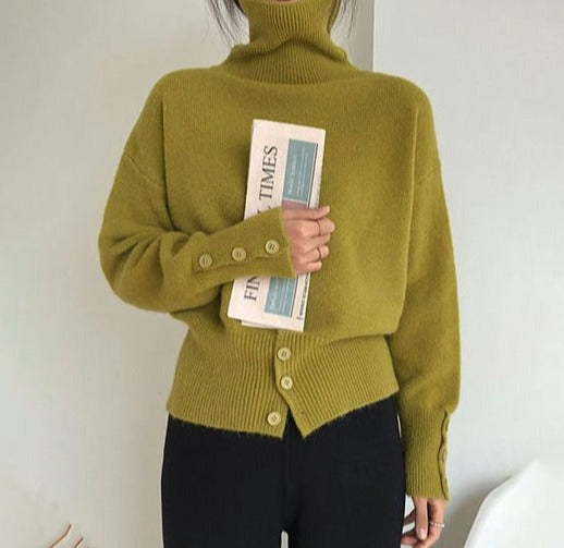 WinterTrend® - Plain sweater with high neckline in sage