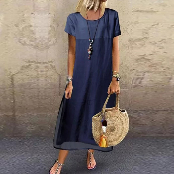 Naturlux® - Dark ocean blue colour block maxi dress