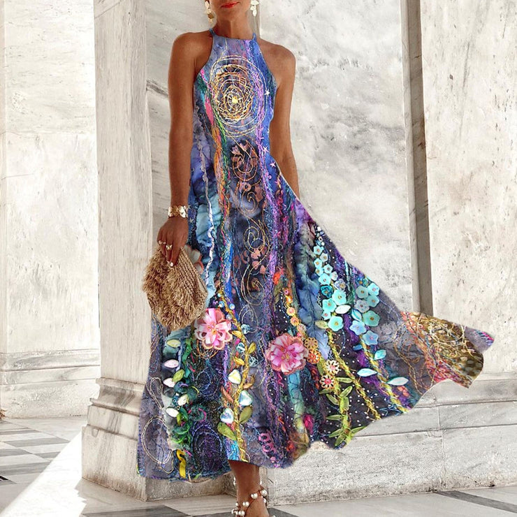 BlütenBliss® - Oceanic Floral Print Sleeveless Maxi Dress