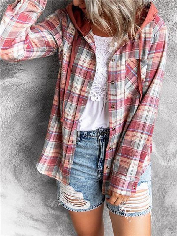 HerbstTrend® - 90s Check Hoodie Button Placket